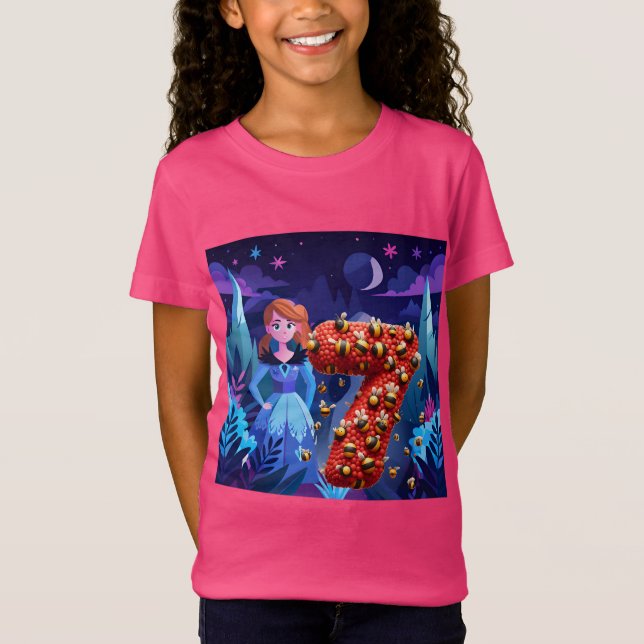 T-Shirt Fille Anniversaire À 7 Ans (Devant)