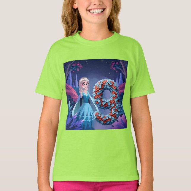 T-shirt Fille Anniversaire À 9 Ans (Devant)