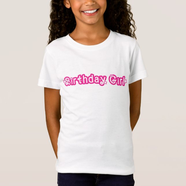 T-Shirt Fille Anniversaire Rose & Blanc Avec Étoiles (Devant)