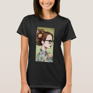 T-shirt Fille asiatique nerd tenant des livres