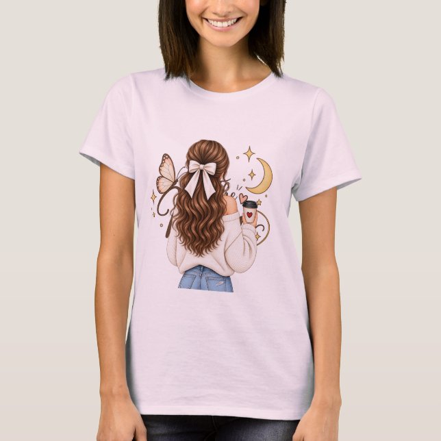 T-shirt Fille au café confortable Papillon (Devant)