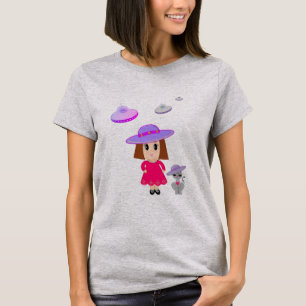 T-shirt Fille au chat et soucoupes volantes
