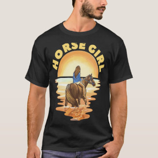 T-shirt Fille au Cheval Avec Cheval et Coucher de Soleil