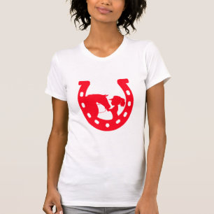 T-shirt Fille au fer à cheval rouge et cheval