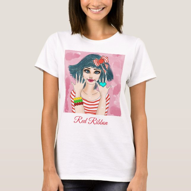 T-shirt fille au ruban rouge (Devant)