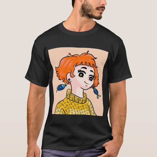 T-shirt Fille aux Boucles d'Oreilles de Poisson (Devant)