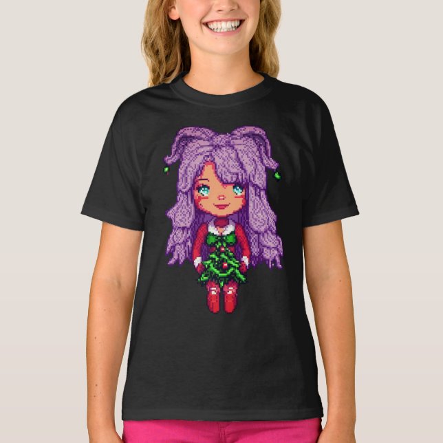 T-shirt fille aux cheveux pourpres (Devant)