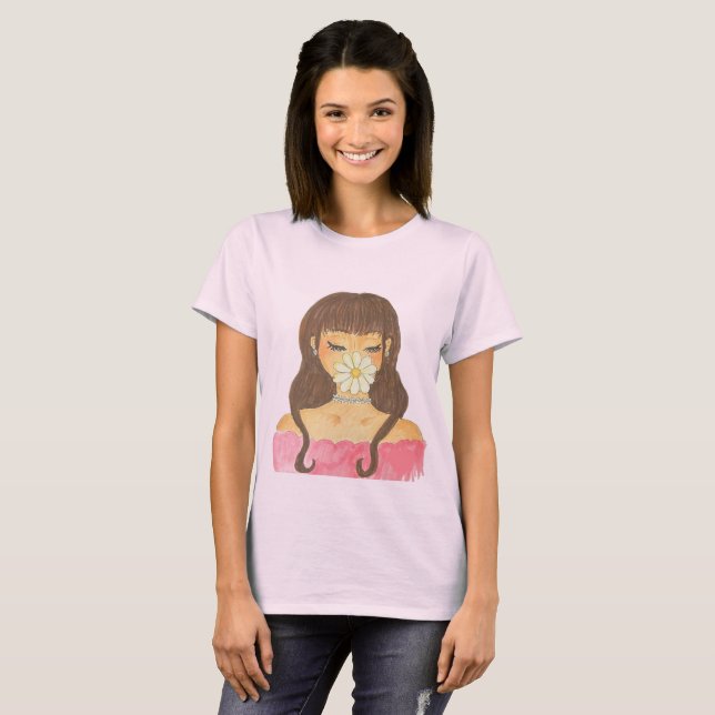 T-shirt Fille aux marguerites robe rose (Devant entier)