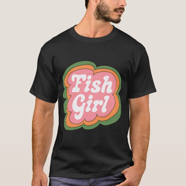 T-shirt Fille aux poissons (Rose sur Vert) (Devant)