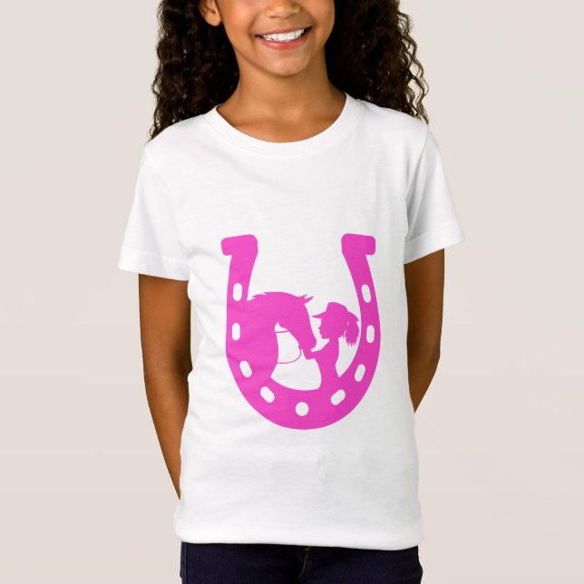 T-Shirt Fille avec cheval et Casquette occidental Hot rose (Devant)