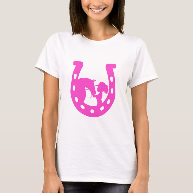 T-shirt Fille avec cheval et Casquette occidental Hot rose (Devant)