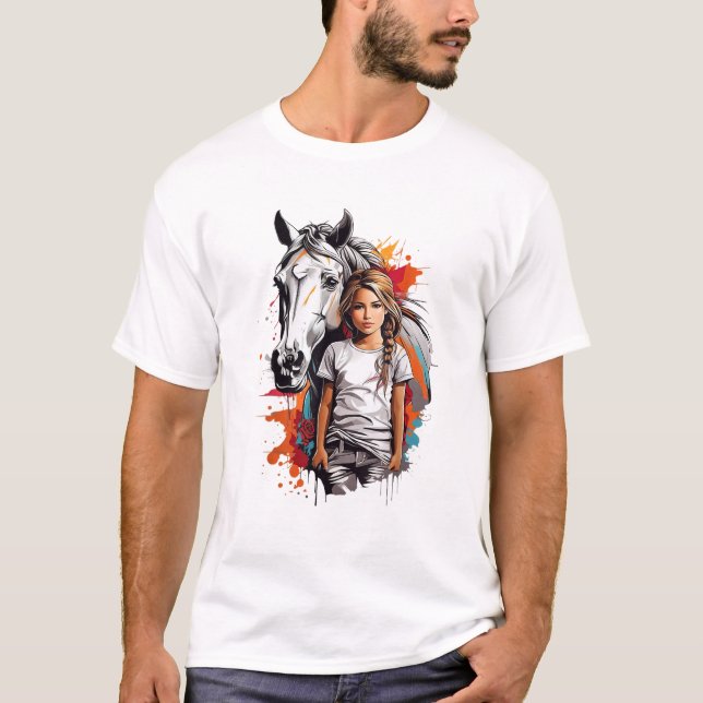 T-shirt Fille Avec Cheval Graphique T Chemise (Devant)