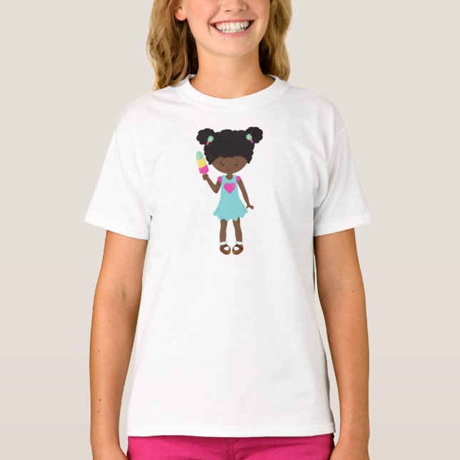 T-shirt Fille Avec Crème De Glace, Fille Africaine América (Devant)