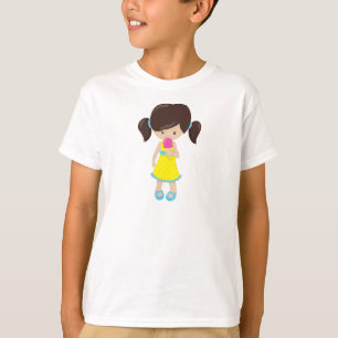 T-shirt Fille Avec Crème De Glace, Mignonne Fille, Cheveux