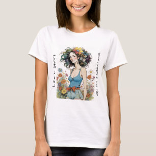 T-shirt Fille avec Fleurs sauvages dans ses cheveux