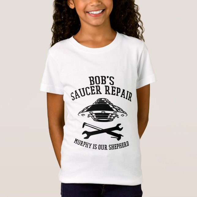 T-shirt fille avec logo Bob's Saucer Repair noir (Devant)