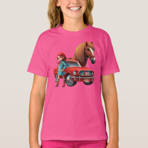 T-shirt Fille Avec Mustang Voiture Horse