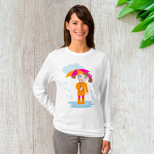 T-shirt Fille avec parapluie sous la pluie Enfants Jour de