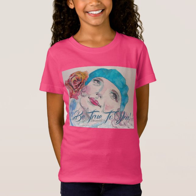 T-Shirt Fille Avec Rose Rouge Beret Soyez Vraiment Filles  (Devant)