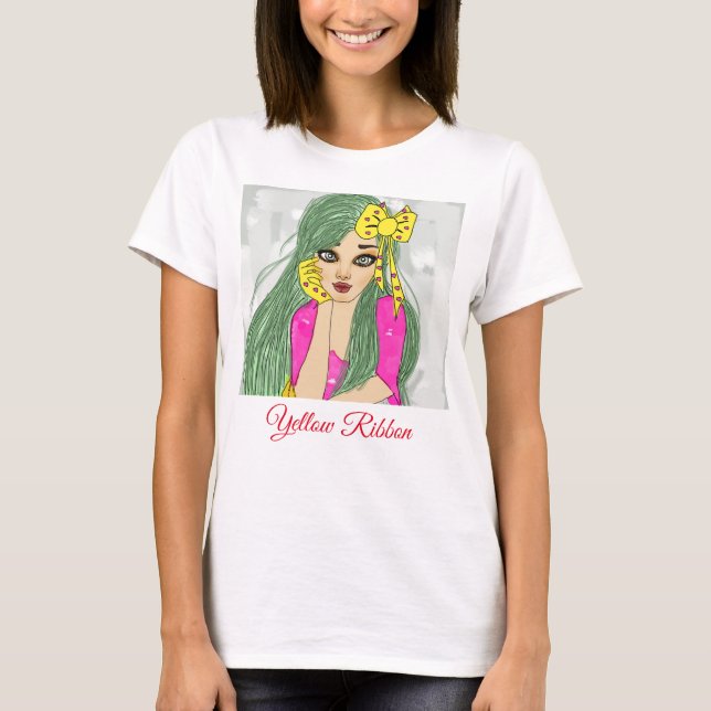 T-shirt fille avec ruban jaune (Devant)