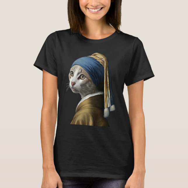 T-shirt Fille avec une perle à oreille Chat 1 (Devant)