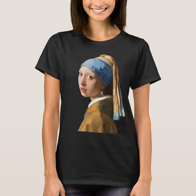 T-shirt Fille avec une perle d'oreille Portrait Peinture (Devant)