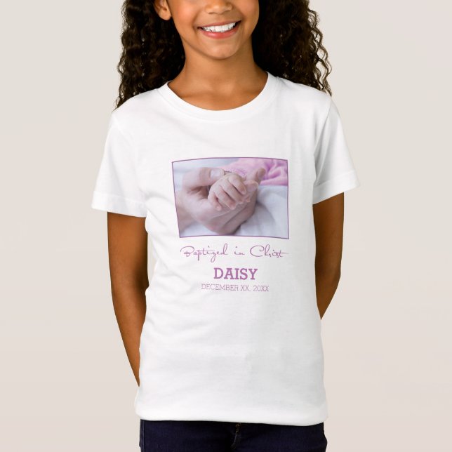 T-Shirt Fille Baptême Félicitations pour Baby Personnalisé (Devant)
