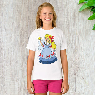 T-shirt Fille blonde en robe de princesse bleue avec papil