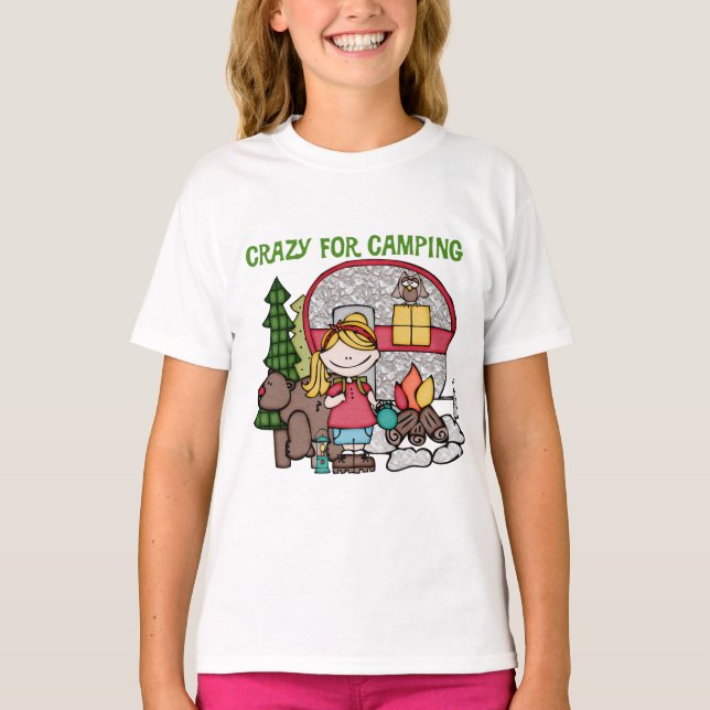 T-shirt Fille blonde folle pour camper (Devant)