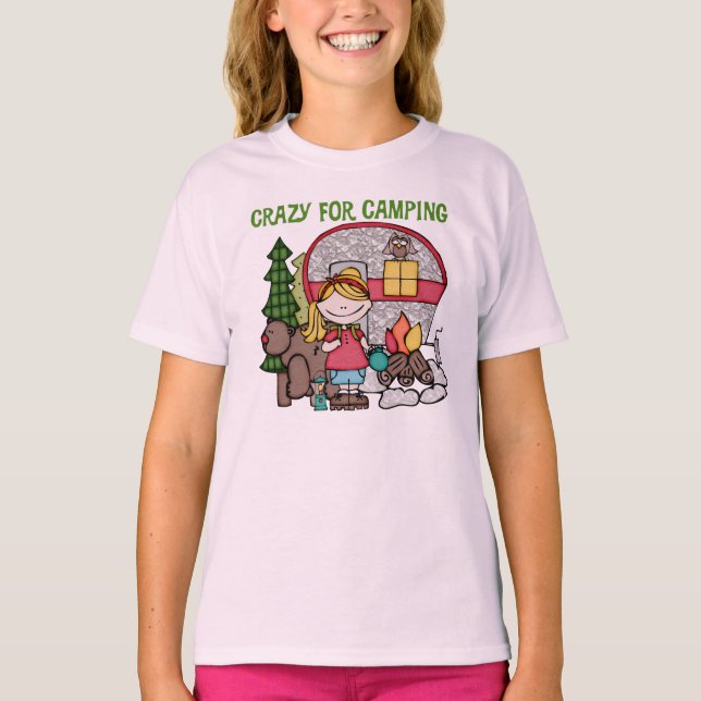 T-shirt Fille blonde folle pour camper (Devant)