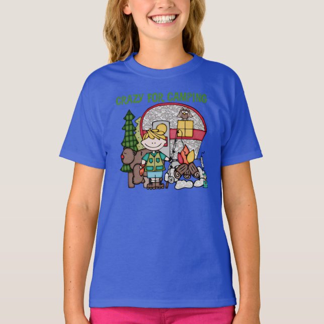 T-shirt Fille blonde folle pour camper (Devant)