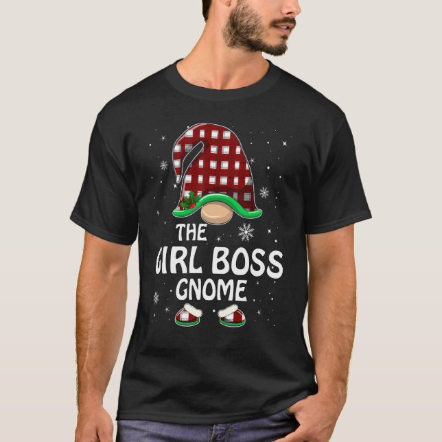 T-shirt Fille Boss Gnome Buffalo Plaid Correspondant Famil (Devant)