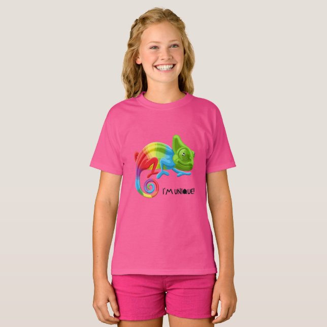 T-shirt fille Chameleon I'm Unique - Pluie vibrant (Devant entier)