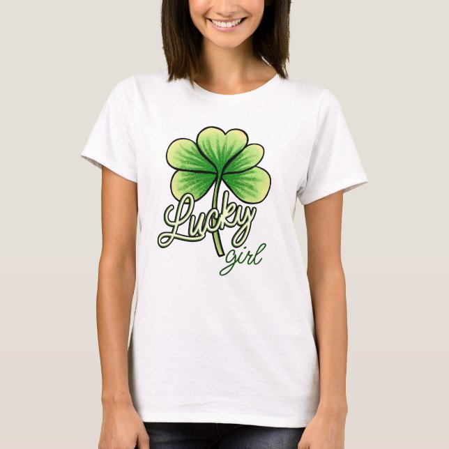 T-shirt Fille Chanceuse Trèfle Saint Patrick (Devant)