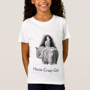 T-Shirt Fille Cheval-Folle : Équitation de fille d'art de