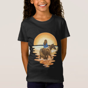 T-Shirt Fille chevauchant un cheval au coucher du soleil