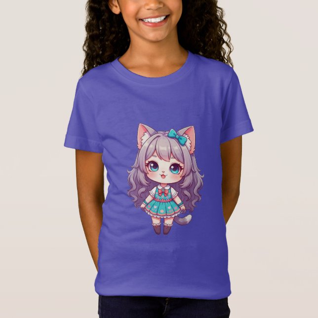 T-Shirt Fille Chibi en Robe Turquoise (Devant)