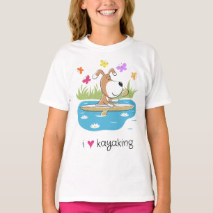 T-Shirt Fille Chien Drôle en Kayak Sport Nautique