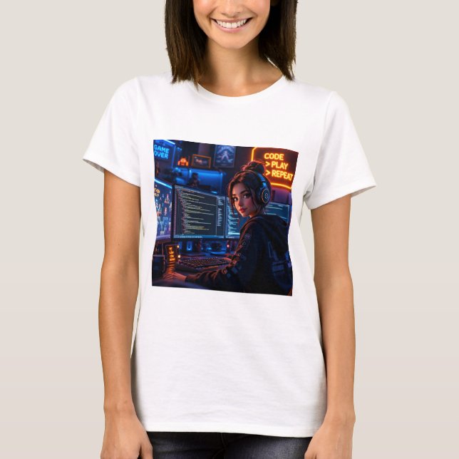 T-Shirt Fille Codeuse Cyberpunk - Esthétique Gamin (Devant)