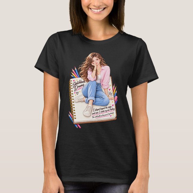 T-Shirt Fille Créative Rêves de Carnet de Croquis (Devant)