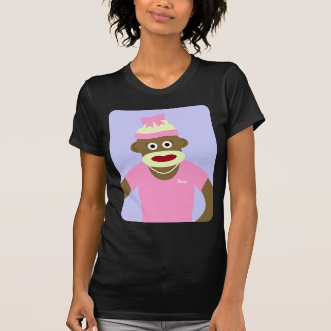 T-shirt Fille customisée de singe de chaussette de nom ou (Devant)