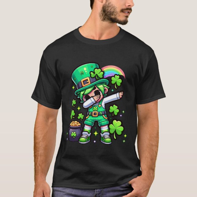T-shirt Fille Dabbing Leprechaun Saint-Patrick Journee Arc (Devant)