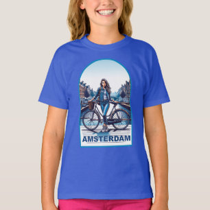 T-shirt Fille d'Amsterdam avec vélo sur un pont