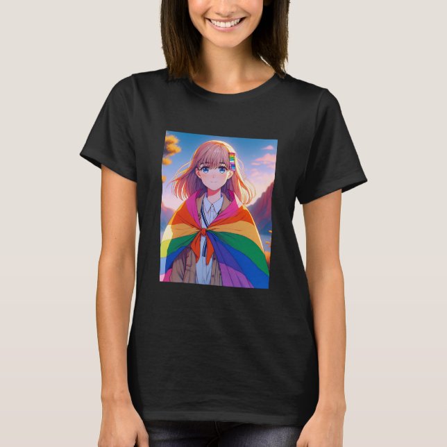 T-shirt Fille d'anime avec cape LGBTQIA+ (Devant)