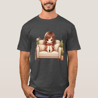 T-shirt Fille d'anime charmante lisant sur un canapé drôle