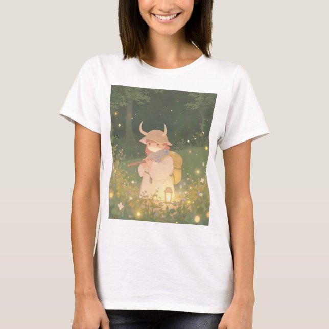 T-shirt Fille d'anime éthérée avec des cornes dans une pra (Devant)