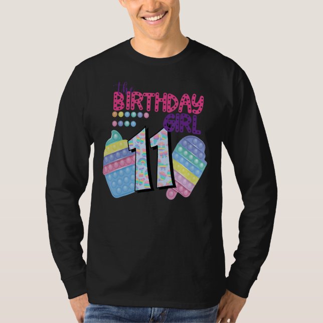 T-shirt Fille d'anniversaire 11 ans Jouet Fidget Poppin' (Devant)