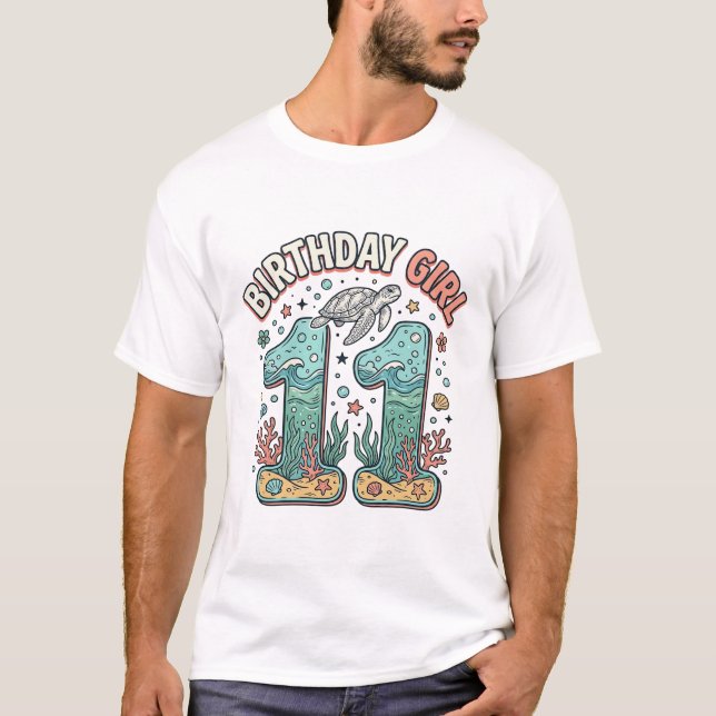 T-shirt Fille d'anniversaire 11 Tortue de mer Conception d (Devant)