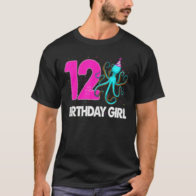 T-shirt Fille d'anniversaire 12 Octopus Love (Devant)