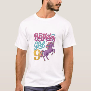 T-shirt Fille d'anniversaire 9 Licorne Dessin de gravure v